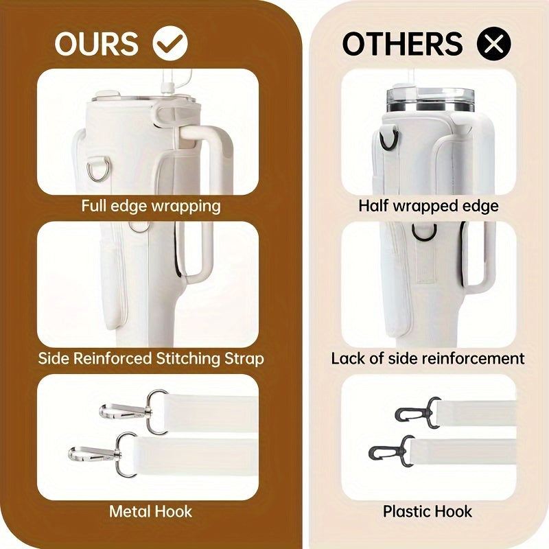 40oz Thermos Cup Holder Submersible Water Bottle Carrying Bag Handle Car Insulation Letter Mug Cover, Tumbler Chloroprene Rubber Water Bottle, Sports Mountaineering Cup Cover, Suitable for 5 Occasions, School, Outdoor, Climbi